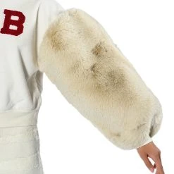 UPPER EAST SIDE FAUX FUR SLEEVE SWEATSHIRT -helmut shop upper east side faux fur sleeve sweatshirt white multi 9 9