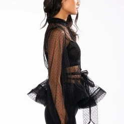 UPPER EAST SIDE TIE WAIST LONG SLEEVE PEPLUM BLOUSE -helmut shop upper east side tie waist long sleeve peplum blouse black 4 4