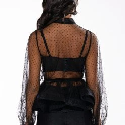 UPPER EAST SIDE TIE WAIST LONG SLEEVE PEPLUM BLOUSE -helmut shop upper east side tie waist long sleeve peplum blouse black 5 5