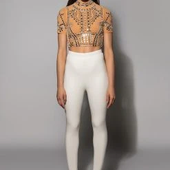 VALENCIA SHORT SLEEVE RHINESTONE CROP TOP -helmut shop valencia short sleeve rhinestone crop top beige 7 7