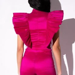 VALENTINA TAFFETA RUFFLE SLEEVE ROMPER -helmut shop valentina taffeta ruffle sleeve romper pink 6 6