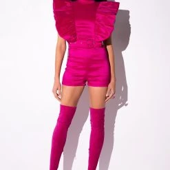 VALENTINA TAFFETA RUFFLE SLEEVE ROMPER -helmut shop valentina taffeta ruffle sleeve romper pink 8 8