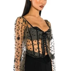 VEN AQUI LACE UP CORSET TOP -helmut shop ven aqui lace up corset top beige multi 2 2