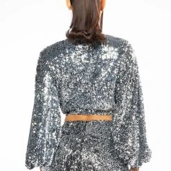 VIVA LAS VEGAS LONG SLEEVE CROPPED WRAP BLOUSE -helmut shop viva las vegas long sleeve cropped wrap blouse silver 6 6