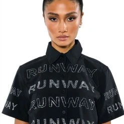 WALK THE WALK RHINESTONE CROPPED SHIRT -helmut shop walk the walk rhinestone cropped shirt black 5 5