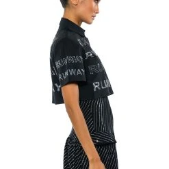 WALK THE WALK RHINESTONE CROPPED SHIRT -helmut shop walk the walk rhinestone cropped shirt black 8 8