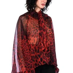 WALK THE WALK TIE NECK SHEER BLOUSE -helmut shop walk the walk tie neck sheer blouse red multi 10 10