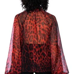 WALK THE WALK TIE NECK SHEER BLOUSE -helmut shop walk the walk tie neck sheer blouse red multi 14 14