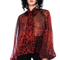 WALK THE WALK TIE NECK SHEER BLOUSE -helmut shop walk the walk tie neck sheer blouse red multi 8 8