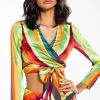 WANT YOU TO WANT ME TIE FRONT BLOUSE -helmut shop want you to want me tie front blouse red multi 1 1