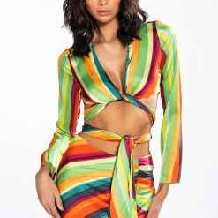 WANT YOU TO WANT ME TIE FRONT BLOUSE -helmut shop want you to want me tie front blouse red multi 2 2