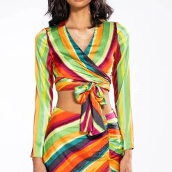 WANT YOU TO WANT ME TIE FRONT BLOUSE -helmut shop want you to want me tie front blouse red multi 5 5