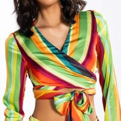 WANT YOU TO WANT ME TIE FRONT BLOUSE -helmut shop want you to want me tie front blouse red multi 8 8