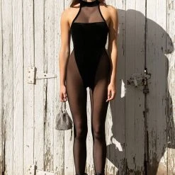 WATCH ME WORK MESH DETAIL SLEEVELESS CATSUIT -helmut shop watch me work mesh detail sleeveless catsuit black 5 5