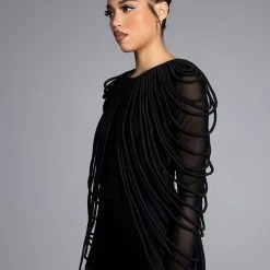 WAVY BABY LONG SLEEVE STRING DETAIL MESH TOP -helmut shop wavy baby long sleeve string detail mesh top black 2 2