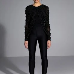 WAVY BABY LONG SLEEVE STRING DETAIL MESH TOP -helmut shop wavy baby long sleeve string detail mesh top black 3 3