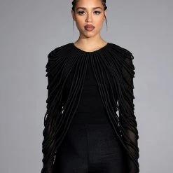WAVY BABY LONG SLEEVE STRING DETAIL MESH TOP -helmut shop wavy baby long sleeve string detail mesh top black 4 4