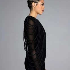 WAVY BABY LONG SLEEVE STRING DETAIL MESH TOP -helmut shop wavy baby long sleeve string detail mesh top black 5 5