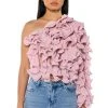 WHAT YOU WANT ONE SLEEVE TEXTURED TOP -helmut shop what you want one sleeve textured top blush 1 1