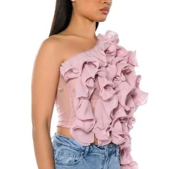 WHAT YOU WANT ONE SLEEVE TEXTURED TOP -helmut shop what you want one sleeve textured top blush 3 3