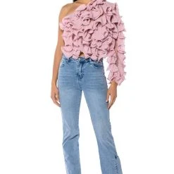 WHAT YOU WANT ONE SLEEVE TEXTURED TOP -helmut shop what you want one sleeve textured top blush 4 4