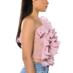 WHAT YOU WANT ONE SLEEVE TEXTURED TOP -helmut shop what you want one sleeve textured top blush 6 6