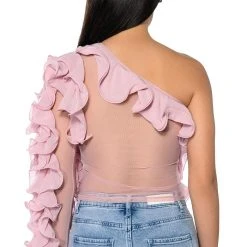 WHAT YOU WANT ONE SLEEVE TEXTURED TOP -helmut shop what you want one sleeve textured top blush 7 7