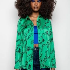 WHAT'S NEW BUTTON UP BLOUSE -helmut shop whats new button up blouse green multi 3 3