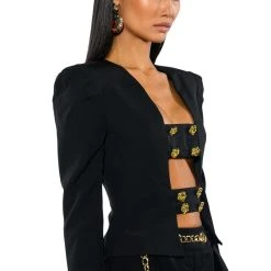 FLORENCE STRUCTURED BLOUSE -helmut shop whats not to love structured shoulder cut out blouse black 4 4