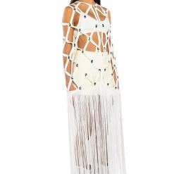 WHITE ZELINA FRINGE EMBELLISHED LONG CARDIGAN -helmut shop white zelina fringe embellished long cardigan white 2 2