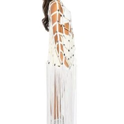 WHITE ZELINA FRINGE EMBELLISHED LONG CARDIGAN -helmut shop white zelina fringe embellished long cardigan white 3 3