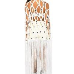 WHITE ZELINA FRINGE EMBELLISHED LONG CARDIGAN -helmut shop white zelina fringe embellished long cardigan white 4 4