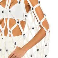 WHITE ZELINA FRINGE EMBELLISHED LONG CARDIGAN -helmut shop white zelina fringe embellished long cardigan white 5 5