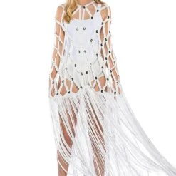 WHITE ZELINA FRINGE EMBELLISHED LONG CARDIGAN -helmut shop white zelina fringe embellished long cardigan white 5 5 c1
