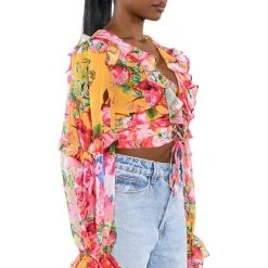 WILDFLOWER LONG SLEEVE RUFFLE BLOUSE -helmut shop wildflower long sleeve ruffle blouse yellow multi 2 2