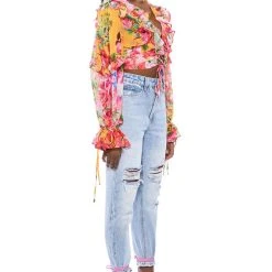 WILDFLOWER LONG SLEEVE RUFFLE BLOUSE -helmut shop wildflower long sleeve ruffle blouse yellow multi 3 3