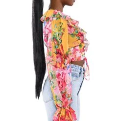 WILDFLOWER LONG SLEEVE RUFFLE BLOUSE -helmut shop wildflower long sleeve ruffle blouse yellow multi 4 4