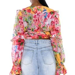 WILDFLOWER LONG SLEEVE RUFFLE BLOUSE -helmut shop wildflower long sleeve ruffle blouse yellow multi 5 5