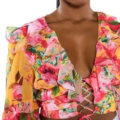 WILDFLOWER LONG SLEEVE RUFFLE BLOUSE -helmut shop wildflower long sleeve ruffle blouse yellow multi 6 6
