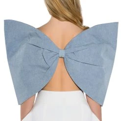 WRAP ME UP OVERSIZED BOW TOP -helmut shop wrap me up oversized bow top light blue denim 5 5
