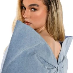 WRAP ME UP OVERSIZED BOW TOP -helmut shop wrap me up oversized bow top light blue denim 6 6