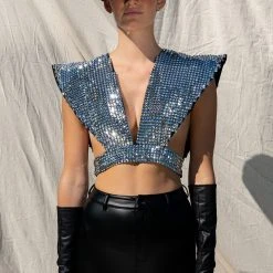 WARRIOR GODDESS REVERSIBLE STUDDED HARNESS BLOUSE -helmut shop xena studded harness blouse silver 8 8