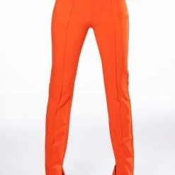 YES PLEASE HIGH RISE STRAIGHT LEG ANKLE SLIT TROUSER -helmut shop yes please high rise straight leg ankle slit trouser orange 3 3