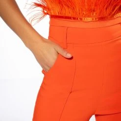 YES PLEASE HIGH RISE STRAIGHT LEG ANKLE SLIT TROUSER -helmut shop yes please high rise straight leg ankle slit trouser orange 6 6