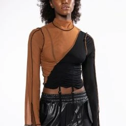 YIN AND YANG LONG SLEEVE MESH TURTLENECK TOP -helmut shop yin and yang long sleeve mesh turtleneck top black multi 3 3 c1 c1 c1