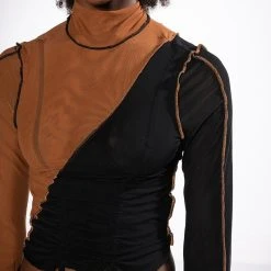 YIN AND YANG LONG SLEEVE MESH TURTLENECK TOP -helmut shop yin and yang long sleeve mesh turtleneck top black multi 7 7 c1 c1 c1