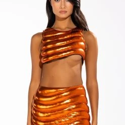 ZENON SLEEVELESS TEXTURED CROP TOP -helmut shop zenon sleeveless textured crop top rust 11 11