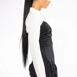 ZIPPIE DETAIL BLOUSE -helmut shop zippie detail blouse black white 4 4