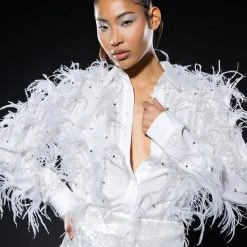 ZSA ZSA ALL OVER FEATHER BUTTON DOWN BLOUSE -helmut shop zsa zsa all over feather button down blouse white 2 2 c1