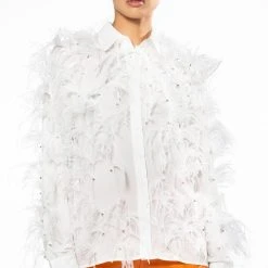 ZSA ZSA ALL OVER FEATHER BUTTON DOWN BLOUSE